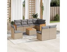 vidaXL 9 Piece Garden Sofa Set with Cushions Beige Poly Rattan