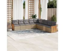 vidaXL 9 Piece Garden Sofa Set with Cushions Beige Poly Rattan