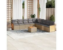 vidaXL 10 Piece Garden Sofa Set with Cushions Beige Poly Rattan