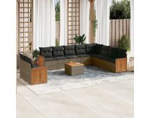 vidaXL 11 Piece Garden Sofa Set with Cushions Grey Poly Rattan