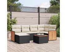 vidaXL 7 Piece Garden Sofa Set with Cushions Black Poly Rattan