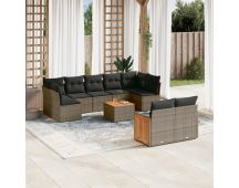 vidaXL 10 Piece Garden Sofa Set with Cushions Grey Poly Rattan