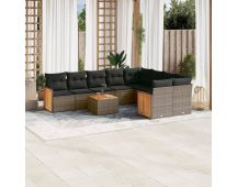 vidaXL 10 Piece Garden Sofa Set with Cushions Grey Poly Rattan