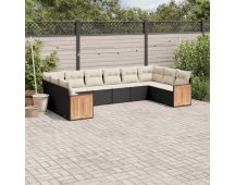 vidaXL 10 Piece Garden Sofa Set with Cushions Black Poly Rattan