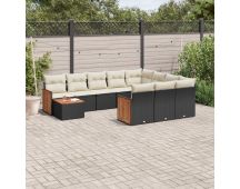 vidaXL 11 Piece Garden Sofa Set with Cushions Black Poly Rattan