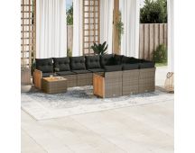 vidaXL 11 Piece Garden Sofa Set with Cushions Grey Poly Rattan