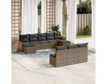 vidaXL 10 Piece Garden Sofa Set with Cushions Grey Poly Rattan