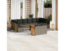 vidaXL 13 Piece Garden Sofa Set with Cushions Grey Poly Rattan