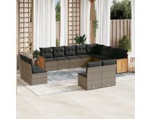 vidaXL 12 Piece Garden Sofa Set with Cushions Grey Poly Rattan