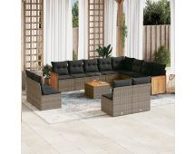 vidaXL 13 Piece Garden Sofa Set with Cushions Grey Poly Rattan