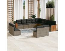 vidaXL 13 Piece Garden Sofa Set with Cushions Grey Poly Rattan