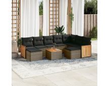 vidaXL 10 Piece Garden Sofa Set with Cushions Grey Poly Rattan