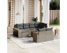 vidaXL 11 Piece Garden Sofa Set with Cushions Grey Poly Rattan