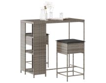 vidaXL 3 Piece Garden Bar Set with Cushions Grey Poly Rattan