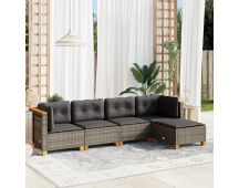 vidaXL 5 Piece Garden Sofa Set with Cushions Grey Poly Rattan