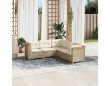 vidaXL 5 Piece Garden Sofa Set with Cushions Beige Poly Rattan