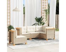 vidaXL 5 Piece Garden Sofa Set with Cushions Beige Poly Rattan