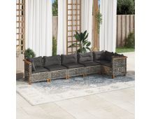 vidaXL 6 Piece Garden Sofa Set with Cushions Grey Poly Rattan