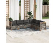 vidaXL 6 Piece Garden Sofa Set with Cushions Grey Poly Rattan