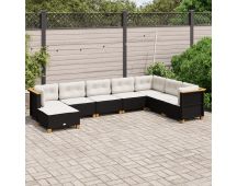 vidaXL 8 Piece Garden Sofa Set with Cushions Black Poly Rattan