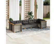 vidaXL 7 Piece Garden Sofa Set with Cushions Grey Poly Rattan