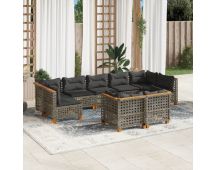 vidaXL 9 Piece Garden Sofa Set with Cushions Grey Poly Rattan