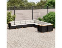 vidaXL 10 Piece Garden Sofa Set with Cushions Black Poly Rattan