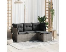 vidaXL 4 Piece Garden Sofa Set with Cushions Grey Poly Rattan