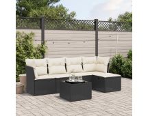 vidaXL 6 Piece Garden Sofa Set with Cushions Black Poly Rattan