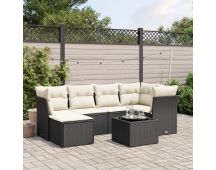 vidaXL 7 Piece Garden Sofa Set with Cushions Black Poly Rattan