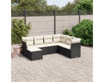 vidaXL 7 Piece Garden Sofa Set with Cushions Black Poly Rattan