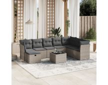 vidaXL 9 Piece Garden Sofa Set with Cushions Grey Poly Rattan