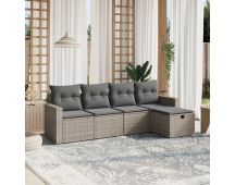 vidaXL 5 Piece Garden Sofa Set with Cushions Grey Poly Rattan