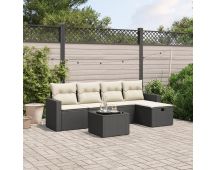 vidaXL 6 Piece Garden Sofa Set with Cushions Black Poly Rattan