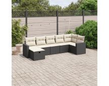 vidaXL 7 Piece Garden Sofa Set with Cushions Black Poly Rattan