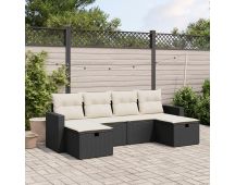 vidaXL 6 Piece Garden Sofa Set with Cushions Black Poly Rattan