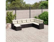 vidaXL 8 Piece Garden Sofa Set with Cushions Black Poly Rattan