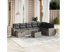 vidaXL 9 Piece Garden Sofa Set with Cushions Grey Poly Rattan