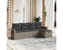 vidaXL 5 Piece Garden Sofa Set with Cushions Grey Poly Rattan