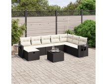 vidaXL 9 Piece Garden Sofa Set with Cushions Black Poly Rattan