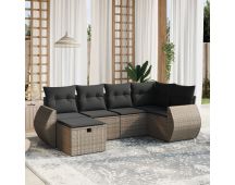 vidaXL 6 Piece Garden Sofa Set with Cushions Grey Poly Rattan