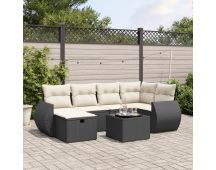 vidaXL 7 Piece Garden Sofa Set with Cushions Black Poly Rattan