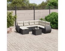 vidaXL 8 Piece Garden Sofa Set with Cushions Black Poly Rattan