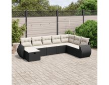 vidaXL 8 Piece Garden Sofa Set with Cushions Black Poly Rattan