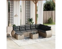 vidaXL 9 Piece Garden Sofa Set with Cushions Grey Poly Rattan