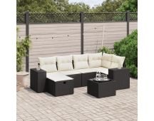 vidaXL 7 Piece Garden Sofa Set with Cushions Black Poly Rattan