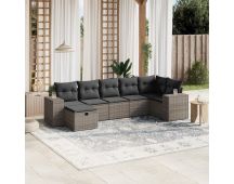 vidaXL 7 Piece Garden Sofa Set with Cushions Grey Poly Rattan