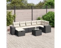 vidaXL 8 Piece Garden Sofa Set with Cushions Black Poly Rattan