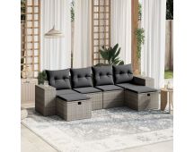 vidaXL 6 Piece Garden Sofa Set with Cushions Grey Poly Rattan