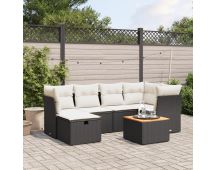 vidaXL 7 Piece Garden Sofa Set with Cushions Black Poly Rattan